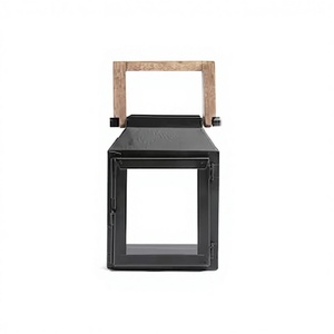 Most Elegant Stainless Steel Durable Classic Metal &Glass Candle Square Shape <b>Lantern</b> in <b>Black</b> Finish <b>Lantern</b> with Wooden Handle - Product Image 6