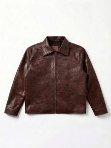 Chaqueta Bomber de Lona y Cuero Genuino Borgoña para Hombre, con Estampado de Cocodrilo Exótico, Transpirable, de Lujo, Estilo Vintage para Invierno - Product Image 5