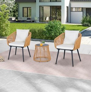 Ensemble de jardin en rotin pour l'extérieur, chaise 2 places avec table basse ronde, design contemporain, meubles de patio résistants aux intempéries - Product Image 3