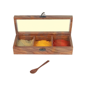 Handmade Wooden Spice Masala <b>Box</b> with 3 Compartments Kitchen Masala Storage Container Organizer - Product Image 5