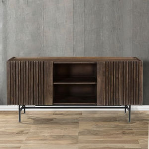 Armoire multimédia moderne en bois fini antique 2 portes à bandes pour salon salle à manger chambre à coucher hôtel facile KD Construction Buffets - Product Image 1