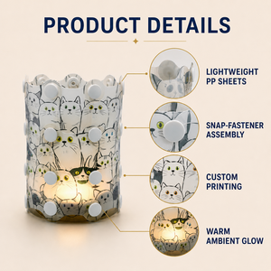 Lámpara de Mesa CALA DIY PP con Estampado de Gato Personalizado, Pantalla Desmontable de Fácil Encaje y Base de Luz LED de Madera para Regalos de Recuerdo - Product Image 2