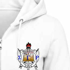 Sudadera con capucha y cremallera completa para mujer, diseño griego personalizado, blanca, premium, estilo universitario, con letras griegas bordadas, informal, de forro polar. - Product Image 6