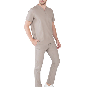 Ensemble de blouses médicales pour hommes, col en V, manches courtes, uniformes de travail hospitaliers, beige, coton et polyester, pantalon inclus - Product Image 5