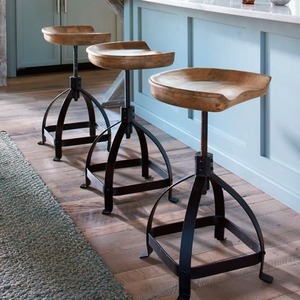 Tabourets de bar industriels en bois avec base métallique, hauteur réglable, sièges modernes pour comptoir de cuisine, mobilier de maison - Product Image 2