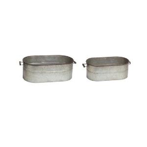 Juego de dos macetas ovaladas de metal galvanizado para jardín, patio, balcón, macetas decorativas con asa. - Product Image 1