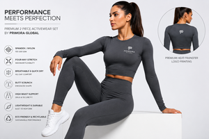 Primora Global Women's Seamless Long Sleeve <b>Crop</b> <b>Top</b> & Leggings Set High Waist <b>Support</b> Four Way Stretch Yoga Fitness Activewear - Product Image 2