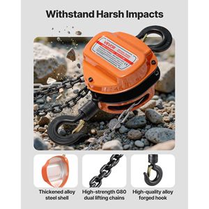 Polipasto manual de cadena de 1 tonelada, capacidad de 2200 lb, cadena galvanizada G80 de alta resistencia, altura de elevación de 10 pies, bloque de cadena mejorado para trabajo pesado - Product Image 5