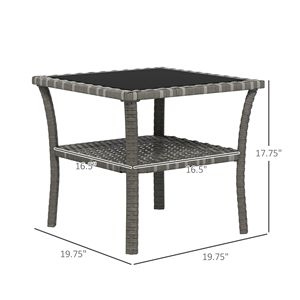 Mesa de centro de mimbre de ratán para exteriores con marco de aluminio de almacenamiento de 2 niveles Mesa auxiliar cuadrada con tapa de vidrio templado gris - Product Image 3