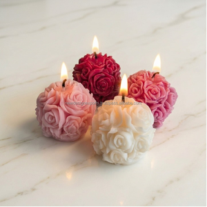Pastel Rose Sphere Candle – Hand-Poured Scented Soy Wax Floral Sculpture Gift - Product Image 3