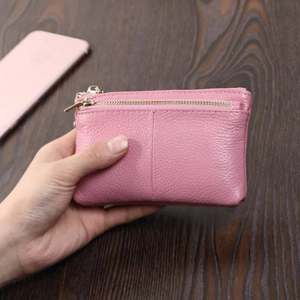 Pink Leather Zip Mini Coin Purse Compact Card <b>Holder</b> Key Ring <b>Wallet</b> for Women - Product Image 1