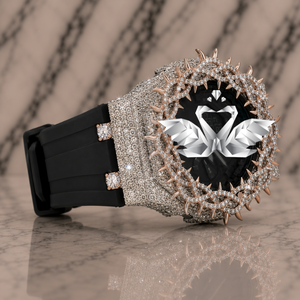 Premium Hip Hop Diamond Watch, Rose Gold Thorn Bezel, Black Dial Luxury Timepiece - Product Image 1