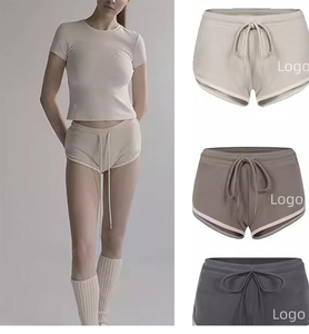 Women's 2-Piece Cotton <b>Knitted</b> <b>Set</b> O-Neck Short Sleeve Top Above-Knee Shorts Solid Regular Fit Casual Summer Wear Quick Dry 220g - Product Image 6