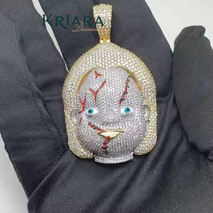 Pendentif visage de clown en moissanite, argent 925 plaqué or 18 carats, bijoux unisexes pour tous les jours, style hip-hop - Product Image 1