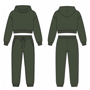 Ensemble de survêtement décontracté 2-en-1 pour femme, coupe régulière, couleur unie, avec capuche et pantalon à cordon, manches longues, effet délavé, 100 % coton, idéal pour l'automne - Product Image 2