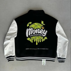 Money Conversations Blouson universitaire noir et crème pour homme avec logo brodé, style streetwear, pour l'automne, 100% coton, Survêtements pour homme - Product Image 3