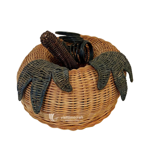 Rattan Pumpkin Basket Decorative Autumn Harvest <b>Lid</b> Eco-Friendly Wicker Handmade Tabletop <b>Gift</b> <b>Box</b> Halloween Thanksgiving Decor - Product Image 2