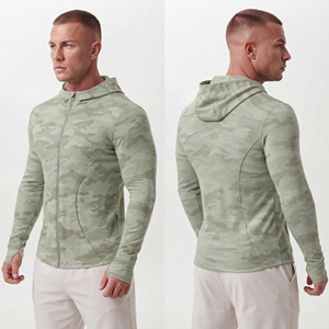 <b>Men</b> <b>Camo</b> Printed Slimming Hooded Yoga <b>Jacket</b> Gym Workout Wear Base Layer Zipper Hoodie <b>Men</b> 100% Polyester Compression Zipper Top - Product Image 4
