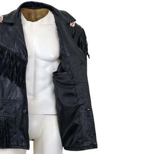 Chaqueta Western de Cuero Vacuno de Alta Calidad con Flecos para Hombre, Estilo Bordado Unisex - Product Image 4