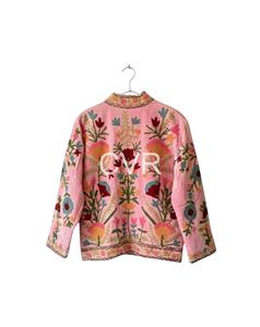 Abrigo bohemio de algodón bordado con estampado floral, cuello mandarín, manga larga, ropa de abrigo de primavera para mujer - Product Image 1