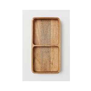 Tabla de Servir de Madera Maciza Hecha a Mano con Dos Compartimentos, Bandeja Rectangular de Madera Resistente para Café con Portavasos Empotrado - Product Image 3