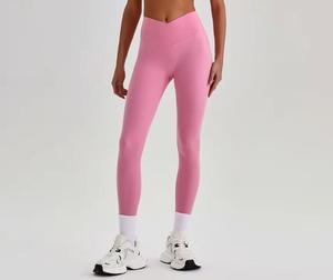 Leggings de sport pour femme taille haute, sans couture, couleur unie, longueur intégrale, en tricot extensible Spandex, avec compression et effet ventre plat - Product Image 3