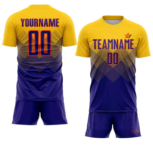 Ensemble d'uniformes de football personnalisés pour hommes, jaune et bleu, imprimé géométrique, maillot à manches courtes, short à taille élastique, séchage rapide, toutes saisons - Product Image 6