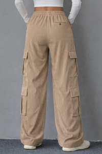 Pantalon cargo en velours côtelé taille haute pour femme, coupe ample, multi-poches, style streetwear, jambe large, mode automne-hiver - Product Image 3