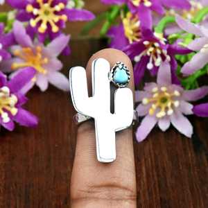 Bague Cactus en Argent Sterling 925 Naturel avec Pierre Précieuse Turquoise Golden Hills, Bijoux du Sud-Ouest pour Femme, Cadeau pour Fêtes et Anniversaires - Product Image 5