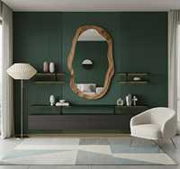 Irregular Organic Asymmetric Wooden Glass Wall Mirror Modern Amoeba Wave Eco-Friendly Wedding Living Room Decor Piece