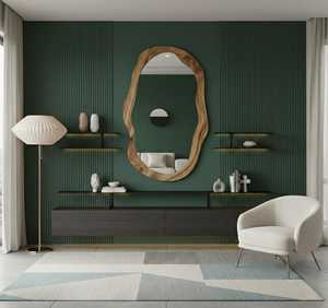 Espejo de Pared de Madera Irregular, Orgánico y Asimétrico, Espejo Moderno con Marco de Madera con Borde Natural en Forma de Ola, Pieza Decorativa Estética para Sala de Estar - Product Image 4
