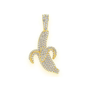Collier tendance et mignon en or massif 10K, pendentif fin en forme de peau de banane, série fruits à la mode, moissanite, cadeau personnalisé, plaqué or pour enfant - Product Image 1