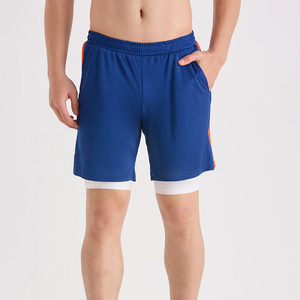 Custom Logo Summer Double <b>Layer</b> Shorts Blue Color Gym Fitness Running Jogging Polyester Spandex Quick Dry Shorts For Adult - Product Image 2