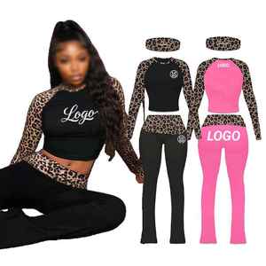 Custom Women Leopard Print 3 Piece <b>Short</b> Set Long Sleeve Zip Crop Top Biker <b>Shorts</b> Headband Tracksuit Casual Slim Fit Sportswear - Product Image 4