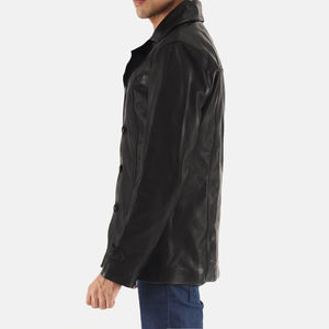 Abrigo de Cuero Genuino para Hombre, Colección de Invierno, Cálido, de Alta Calidad, Cuello en V, Botones de Cuerno, Diseño Personalizable - Product Image 4