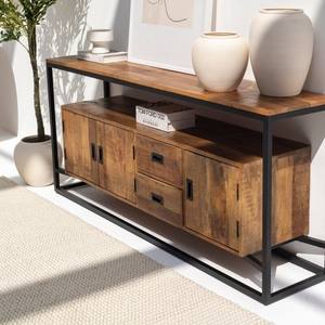 Table console industrielle en bois Vandana Lunaris Falcon, meuble d'appoint moderne en bois massif - Product Image 2