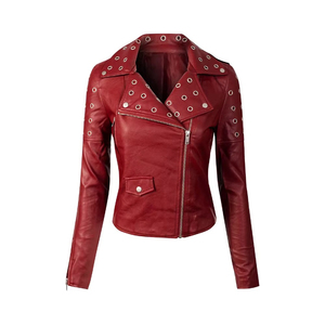 Hot Selling 2026 <b>Winter</b> Women's Burgundy PU Leather Jacket High Quality Full-Grained Leather Quick Dry 100% Polyester Filling - Product Image 1