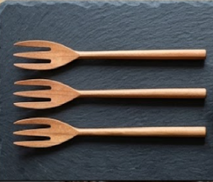 Ensemble de fourchettes à dessert en bois artisanal, manche long, bois naturel, ustensiles de table réutilisables, vaisselle de cuisine, ensemble de fourchettes à salade de fruits - Product Image 1