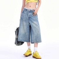 Short en jean délavé vintage respirant de haute qualité pour femme, taille haute, coupe large, décontracté, à la mode, avec fermeture boutonnée