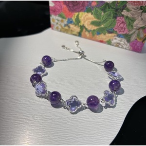 Pulsera de Trébol de Cuatro Hojas con Cristal de Amatista Transparente Rosa, Amuleto de la Suerte Feng Shui, Joyería Minimalista para Mujer - Product Image 2