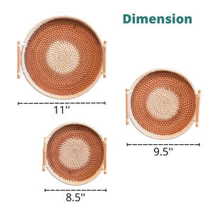 Juego de 3 bandejas de ratán con asas, bandejas para frutas, redondas, de ratán naturalmente tejido, precio al por mayor de fábrica. - Product Image 5