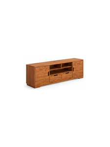 Meuble de salon moderne en teck massif avec 2 tiroirs et 3 étagères avec système de rangement, console, support TV - Product Image 3