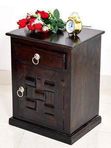 Sheesham Wood <b>Bedside</b> Table with 1 Drawer and 1 Door Cabinet <b>Storage</b> | Wooden Multipurpose Nightstand End Table Furniture - Product Image 2