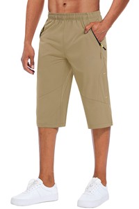 Shorts Bermuda pour homme, couleur unie, séchage rapide, avec poches, taille élastique, style décontracté, en polyester - Product Image 3