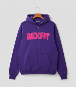 Sweat à capuche zippé Rexfit Sports Premium Streetwear délavé à l'acide, en tissu épais, brodé et imprimé, OEM ODM - Product Image 1