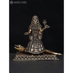 Pequeña estatua de latón de la diosa Ganga y su escultura Superfina de 5 pulgadas Vahana Makar - Product Image 4