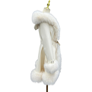 Elegant Women's White Faux <b>Fur</b> Thick Down Filled Coat with Belt Bow Full Sleeve Winter Outerwear Long Warm Fashion Coat - Product Image 3
