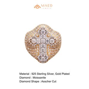 Mens Gold Tone Moissanite <b>Cross</b> <b>Ring</b> Hip Hop Engagement Gift Jewelry for Men Modern Wear - Product Image 6