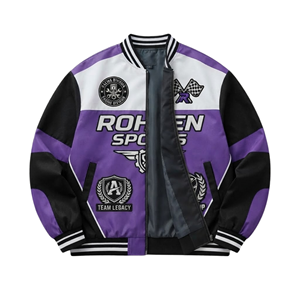 Custom <b>Summer</b> Racing <b>Bomber</b> <b>Jacket</b> Unisex Snap Button Embroidered Logo Motorsport Streetwear Baseball % Cotton OEM ODM - Product Image 3