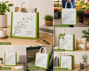 Live Green Jute Tote <b>Bag</b> Animal Prints <b>Medium</b> <b>Size</b> Eco-Friendly Beach Tote & Exhibition <b>Bag</b> for Groceries - Product Image 5
